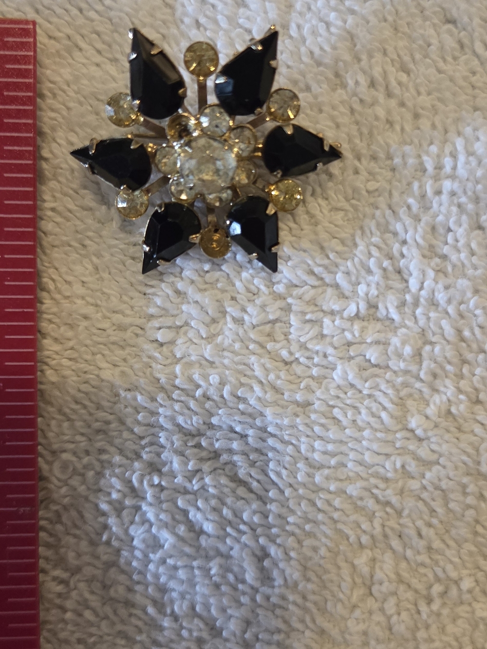 Black and Gold Crystal Starburst Brooch - Women Jewelry
